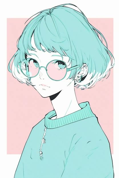 Premium AI Image | A girl with a green hair and glasses