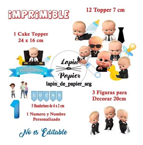 Kit Cake Topper Adorno Torta Imprimible Un Jefe En Pa Ales En Venta En