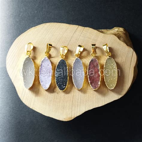 Wt P Gold Trim Stone Pendant Wholesale Pcs Druzy Strone Pendant