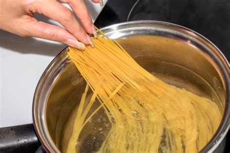 Boiling Spaghetti Noodles In The Pot Stock Photo Image Of Ingredient