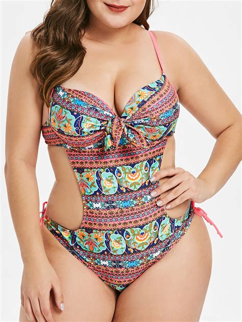 [35 Off] 2021 Plus Size Underwire Ethnic Print Swimwear In Multicolor