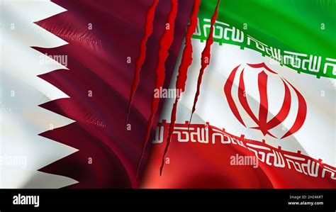 Qatar and Iran flags with scar concept. Waving flag,3D rendering. Iran and Qatar conflict ...