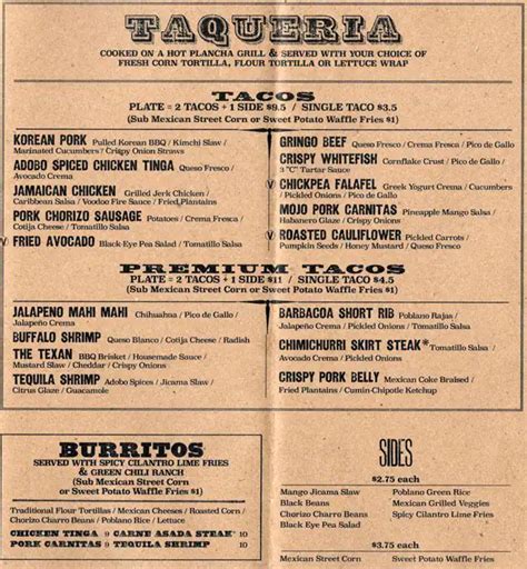 Maverick Rock Taco Menu, Menu for Maverick Rock Taco, Barclay Downs ...