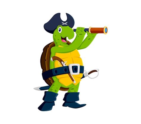 Personnage De Dessin Animé Tortue Tortue Pirate Corsaire Vecteur Premium