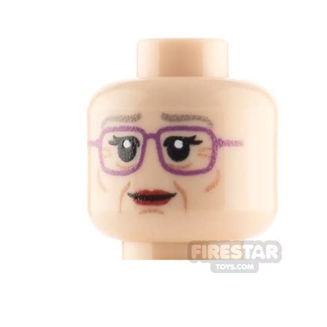 Firestar Custom Printed Minifigure Head Elderly Woman With Glasses And Smile