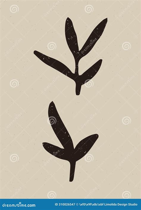 Handmade Linocut Wildflower Sprig Vector Motif Clipart In Folkart