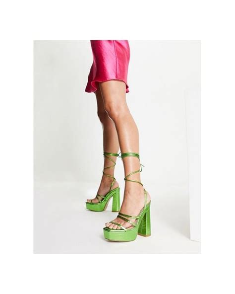 Simmi Shoes Simmi London Sia Strappy Platform Heels In Green Lyst