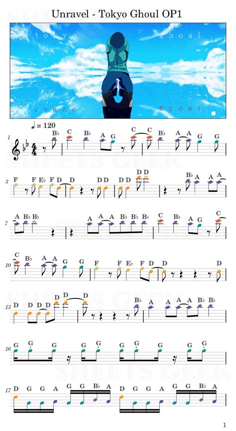 Unravel Tokyo Ghoul Op1 Easy Sheet Music