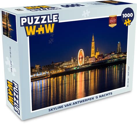 Puzzel Skyline Antwerpen Nacht Legpuzzel Puzzel Stukjes