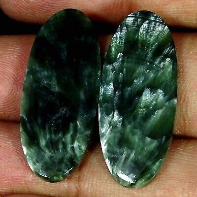 28 00 Cts Genuine Seraphinite Loose Gemstone Oval Cabochon Pair