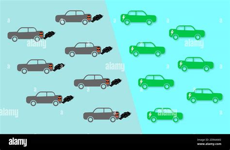 Electric cars versus fuel cars. Concept of clean energy vehicles Stock ...