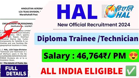 HAL New Recruitment 2024 Diploma Trainee Technician Freshers All