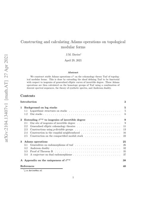 Pdf Constructing And Calculating Adams Operations On Topological