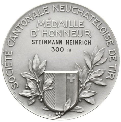 Medal of honour of the Neuchâtel cantonal shootings silver plated