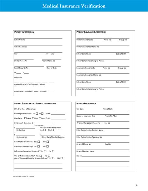 Free Medical Health Insurance Verification Form Pdf Eforms