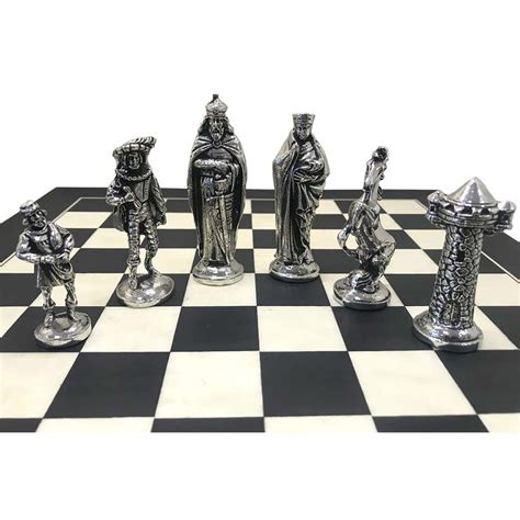 Mullingar Pewter Medieval Irish Designed Chess Set With Board