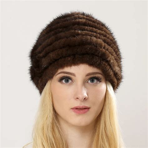 Women S Knitted Mink Fur Hat Hand Woven Winter Fur Cap Floral Mink Fur