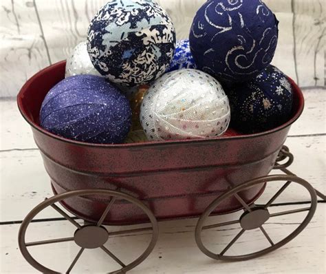 Blue And Silver Holiday Fabric Wrapped Balls Bowl Filler Etsy