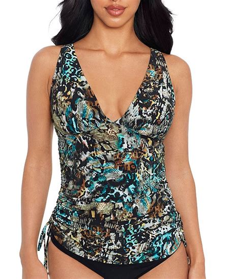 Magicsuit Posh Mosh Dani V Neck Tankini Swim Top And Solid Jersey Brief Shirred Swim Bottom