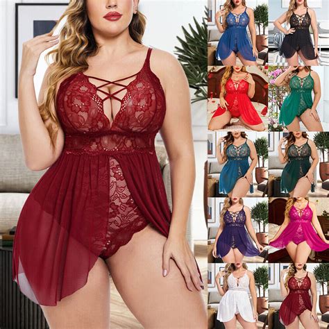 Plus Size Womens Sexy Lace Up Bodysuit Nightdress Lingerie Babydoll Nightwear US EBay