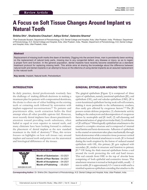 PDF A Focus On Soft Tissue Changes Around Implant Vs Natural Tooth