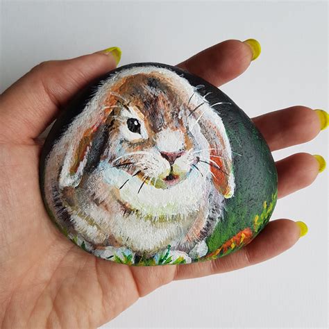 Rabbit Painting Painted Kindness Rocks Animals Inspirational Etsy