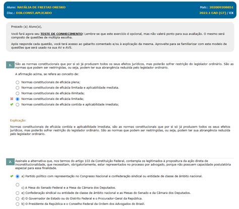 Teste De Conhecimento 3 Direito Constitucional Aplicado I