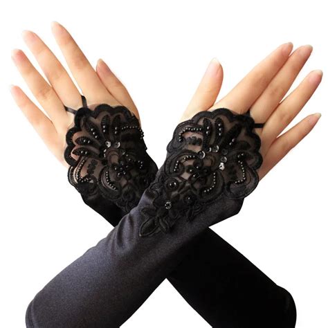 Women S Elbow Length Gloves Sexy Dance Black Long Satin Fingerless