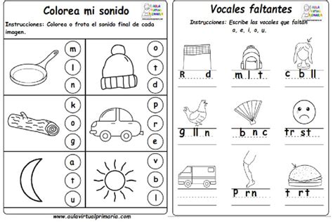 Colorea El Sonido Final Y Practica Las Vocales De Cada Imagen Vocal E