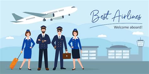 Premium Vector Airlines Banner Airplane Staff Or Crew And Plane At