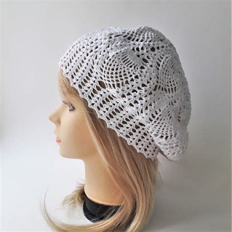 Womens Summer Beret Crocheted Crochet White Hat Summer Etsy