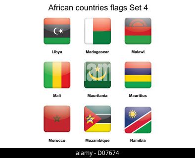 Set Of African Countries Flag Buttons With Rounded Corners Stock Photo