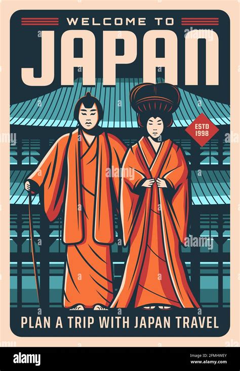 Japan travel poster, Japanese landmarks, culture and tradition, vector ...