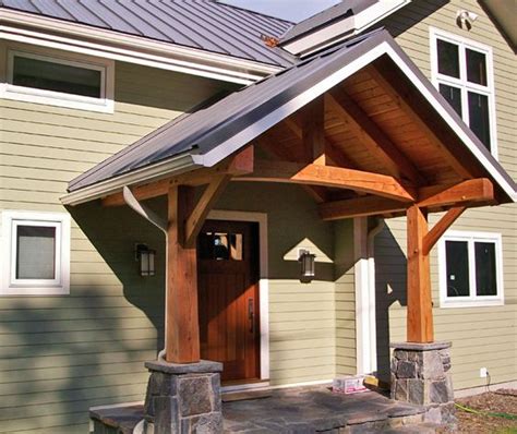 King Post Timber Frame Entry Porch On A Cayuga Lake Timber Frame Home