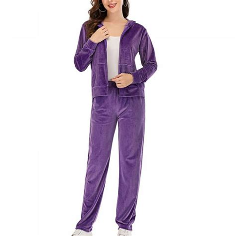 Women Velour Tracksuit 2 Piece Sweatsuits Long Sleeve Velvet Jogging