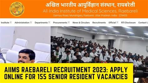 Aiims Raebareli Recruitment 2023 For Senior Residents Apply Online