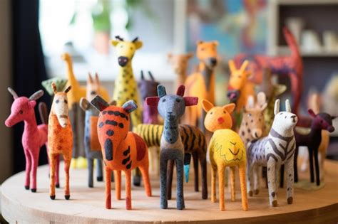 Premium Photo Handmade Felt Animal Figures On Display