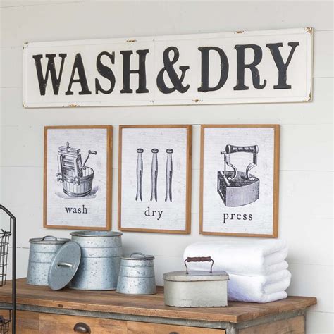 Embossed Metal Wash And Dry Sign In 2021 Laundry Room Wall Decor