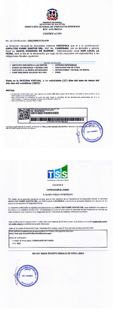 Certificacion Dgii Ministerio De Medio Ambiente Y Recursos Naturales