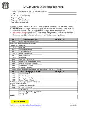 Fillable Online LACCD Course Change Request Form Fax Email Print