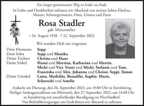 Traueranzeigen Von Rosa Stadler Trauer Merkur De