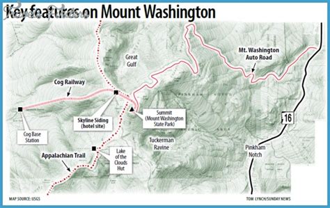 Mount Washington Hiking Trails Map - TravelsFinders.Com