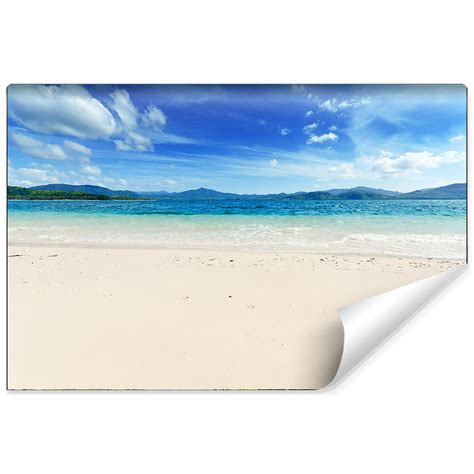 Fototapet Plaja Mare Nisip 90cm X 60cm Munti Vedere Cer Decorativ