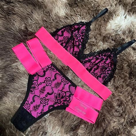 Conjunto Strappy Neon E Preto Tiras El Stico Lingerie Top Mercado Livre