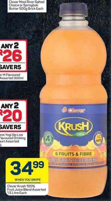 Clover Kush 100 Fruit Juice Blend Assorted 1 5 Litre Each Offer At Pick N Pay