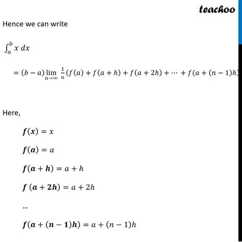 Question 1 Integrate X Dx From A To B By Limit As A Sum