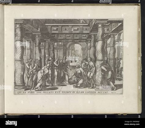 Christ And The Adulterous Woman Lucas Van Doechum After Gerard Van Groeningen 1585 Print In