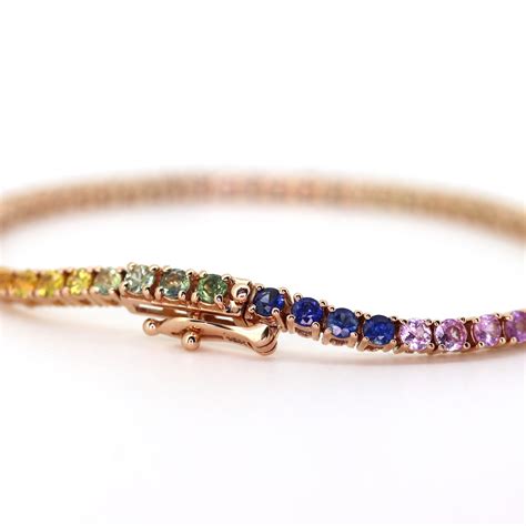 Rainbow Sapphire Gold Tennis Bracelet Round Natural Etsy