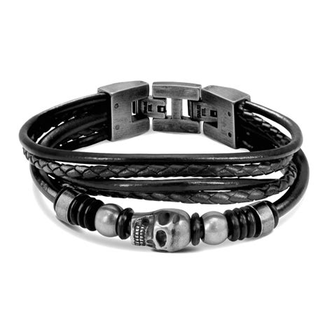 Bracelet Homme Rochet Fury Acier Et 5 Liens Cuir Noir HB6401 L