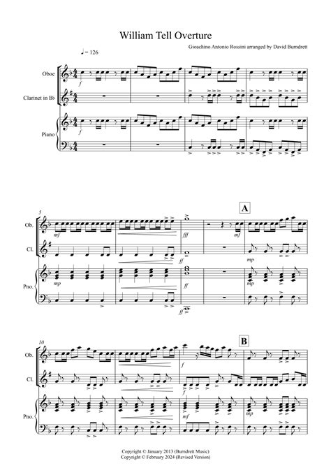 William Tell Overture For Oboe And Clarinet Duet Arr David Burndrett By Gioachino Antonio